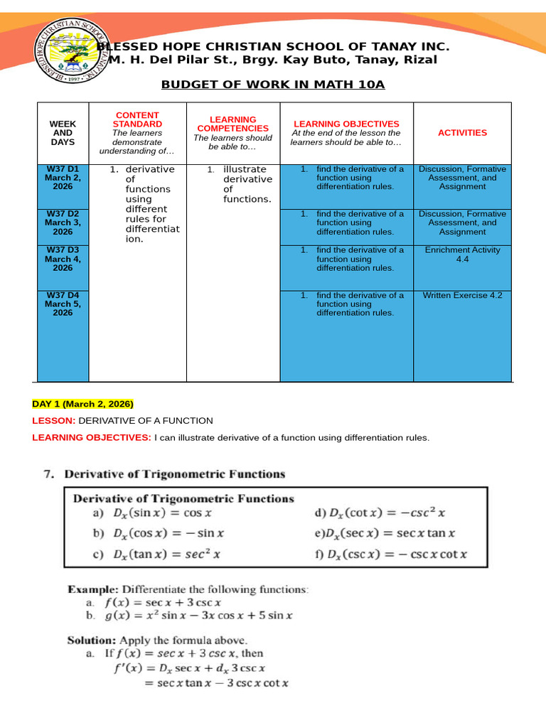 Week 37 - MATH 10A - Differentiation Rules | PDF | Derivative | Mathematics