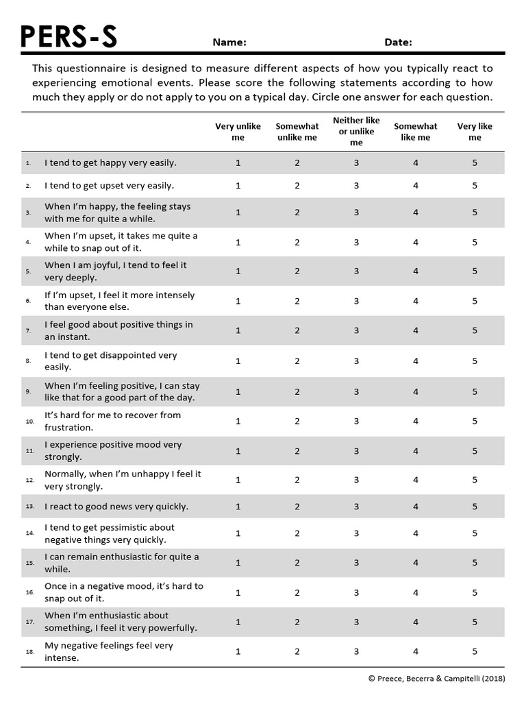 Pers s Scale | PDF | Affect (Psychology) | Mental Health