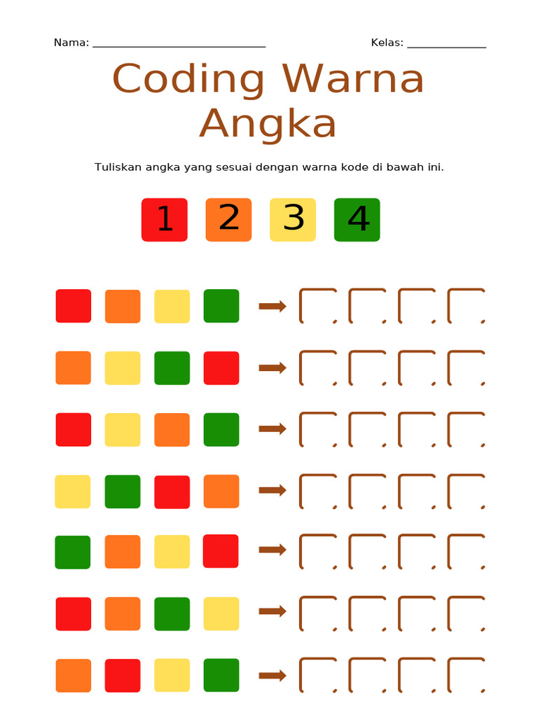 Lembar Kerja Coding Warna Dalam Gaya Sederharna Coklat | PDF