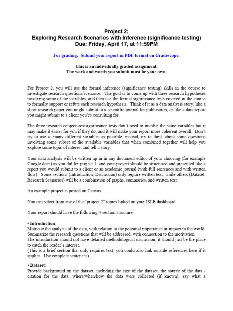Project2 Instructions | PDF | P Value | Hypothesis
