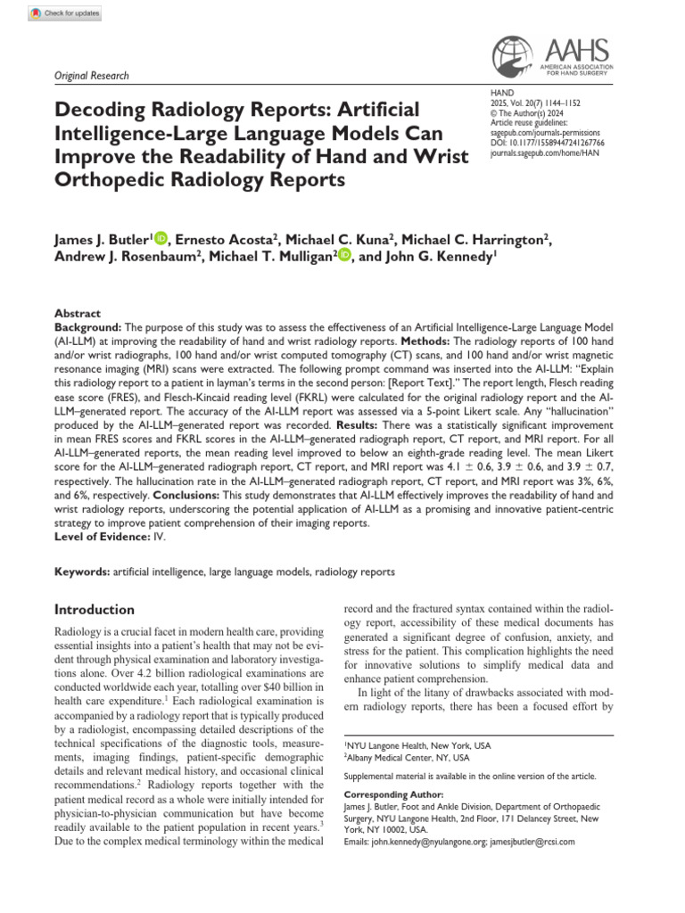 Butler Et Al 2024 Decoding Radiology Reports Artificial Intelligence ...