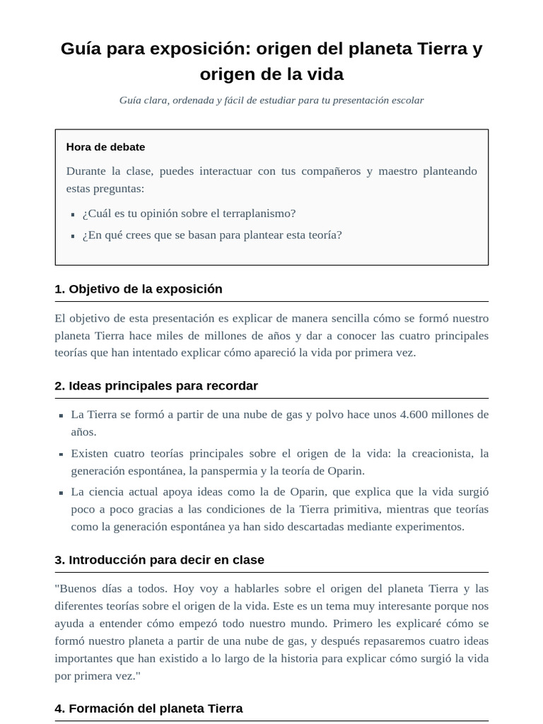 Guía Escolar - Origen de La Tierra y La Vida | PDF | Naturaleza ...
