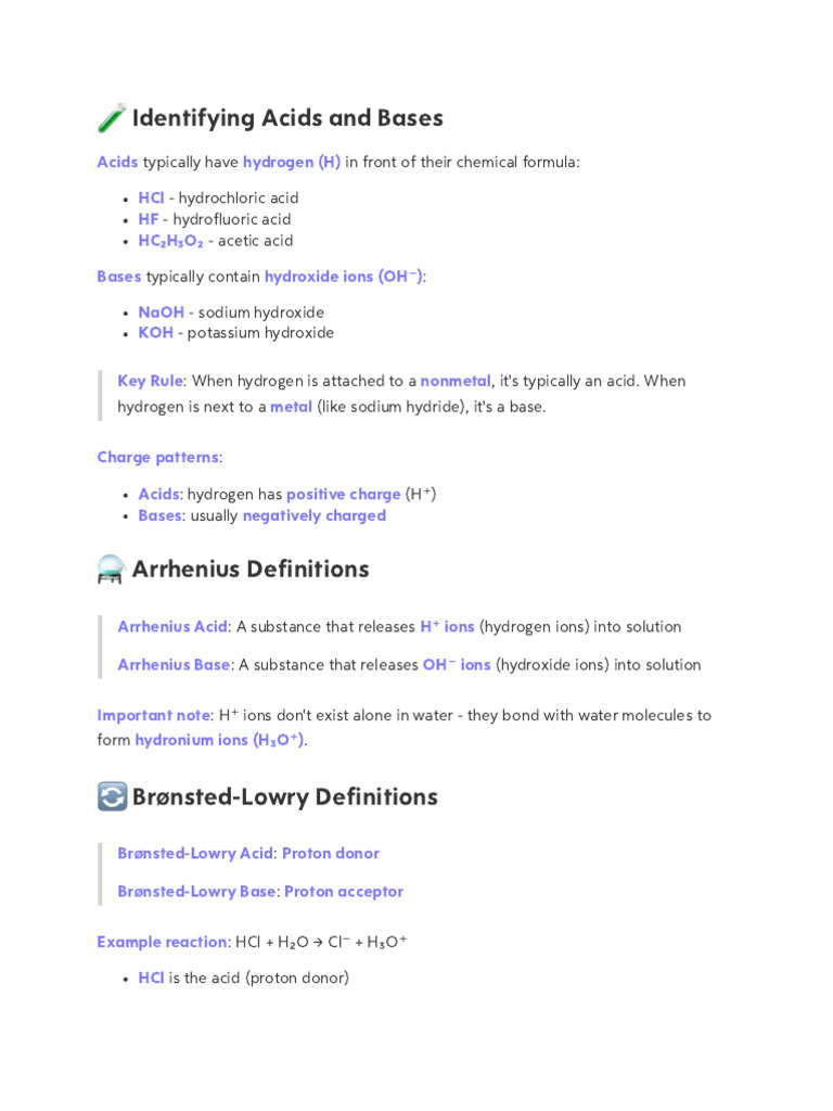 Acids and Bases Notes | PDF | Acid | Ph