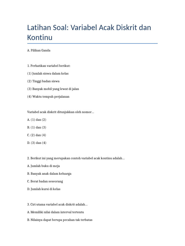 Soal Variabel Acak Diskrit Dan Kontinu | PDF
