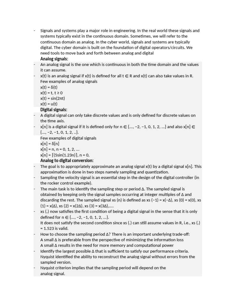 Signals and Systems Play a Major Role in Engineering | PDF | Sampling ...