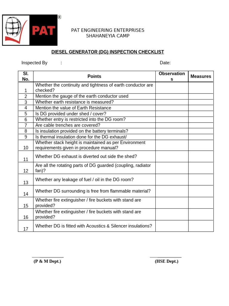 DG Inspection Checklist | PDF