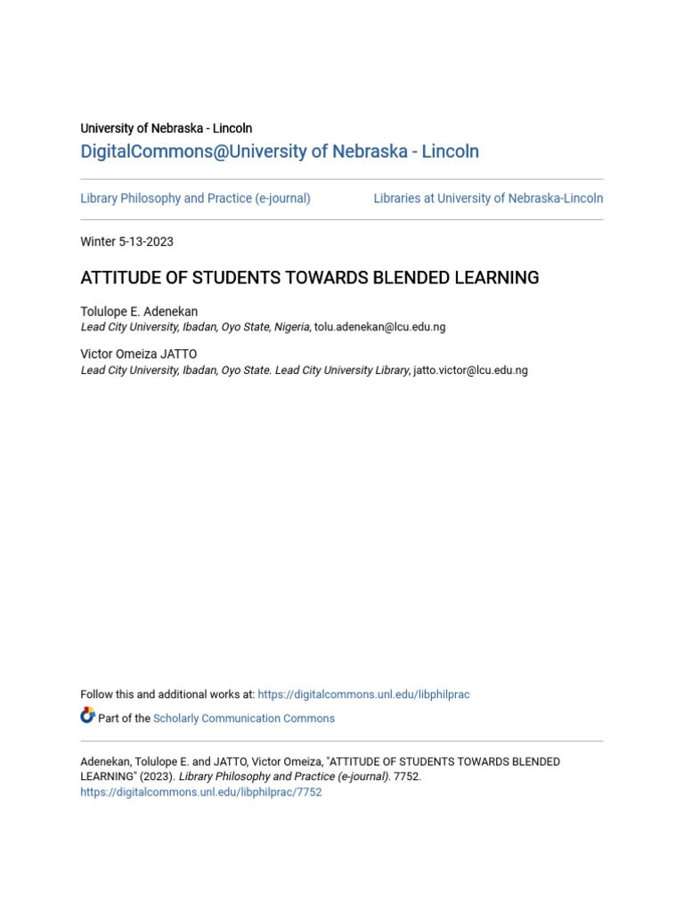 Attitude of Ss Towards Blended Learning | PDF