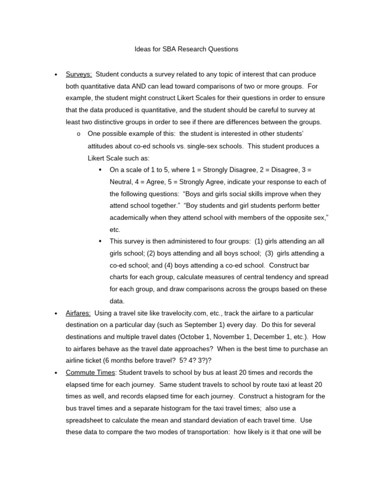 More Ideas for SBA Research Questions | PDF | Brand | Likert Scale