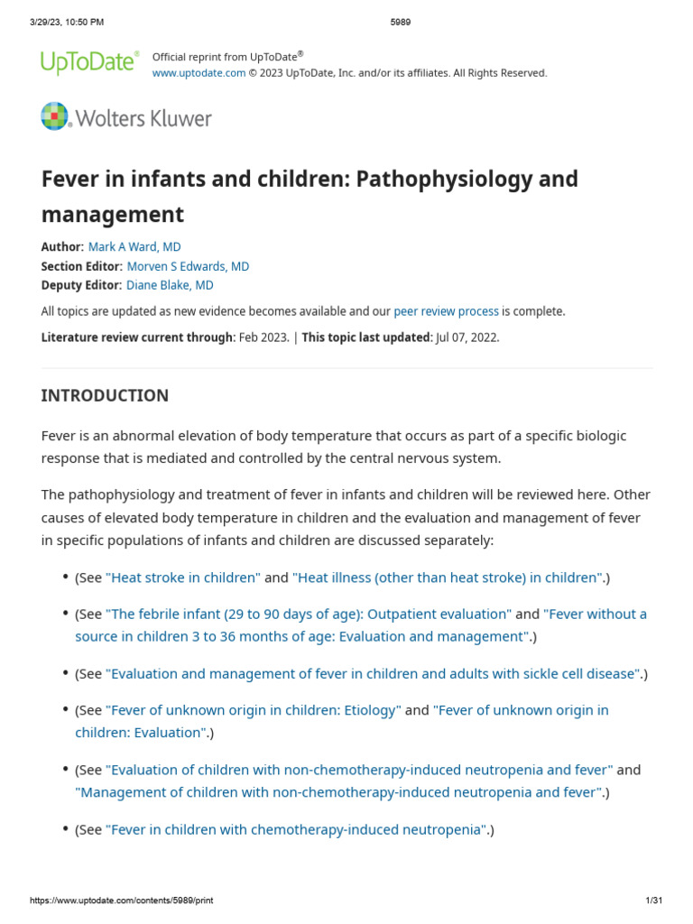 Fever in Infants and Children Pathophysiology Andmanagement | PDF ...