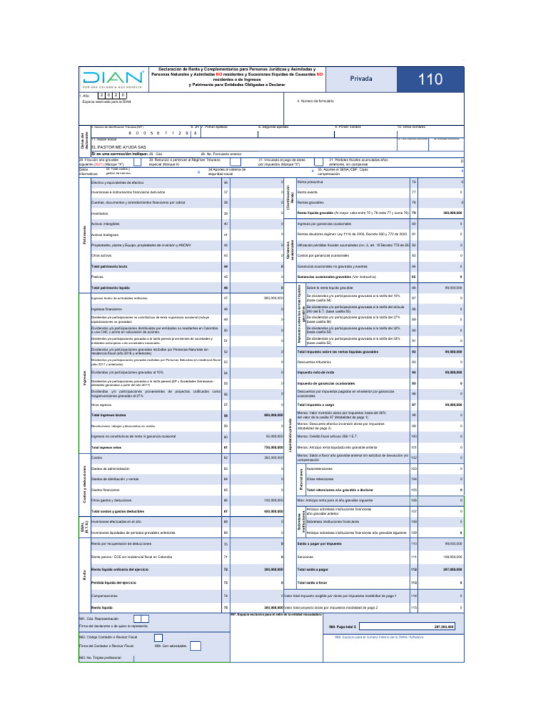 Formulario 110 Año Gravable 2020 Excel | PDF | Impuestos | Dividendo