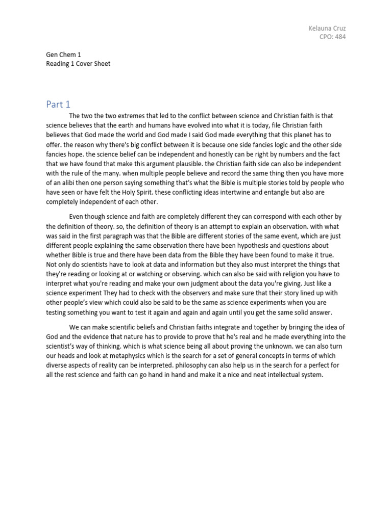 Reading Response Chem | PDF | Science | Faith