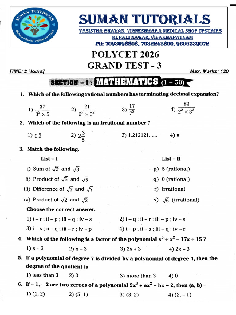 2026 Poly Grand Test - 3 | PDF