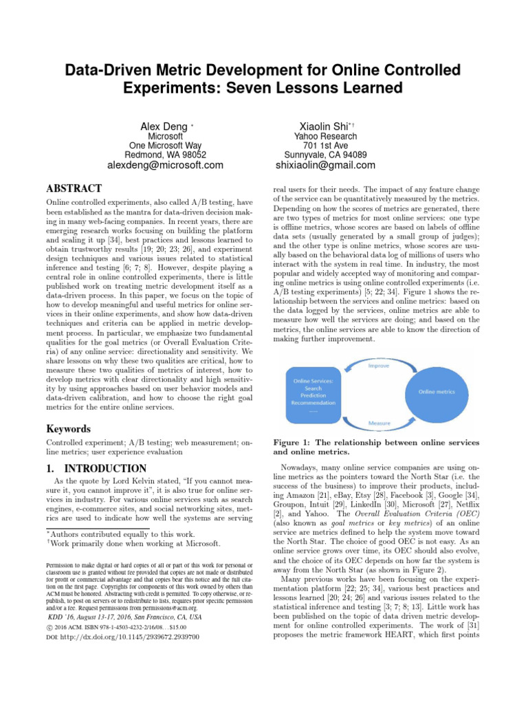 2016KDDMetricDevelopmentLessonsDengShi | PDF | Performance Indicator ...