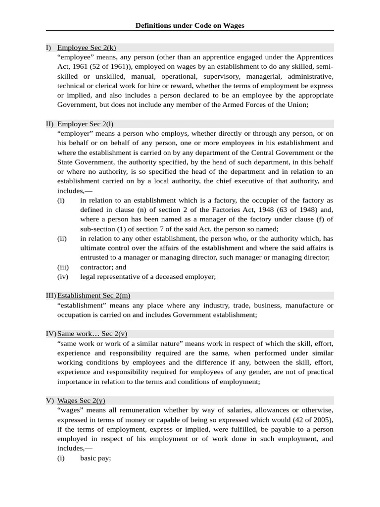 Definitions Under Code on Wages | PDF | Cost Of Living | Employment