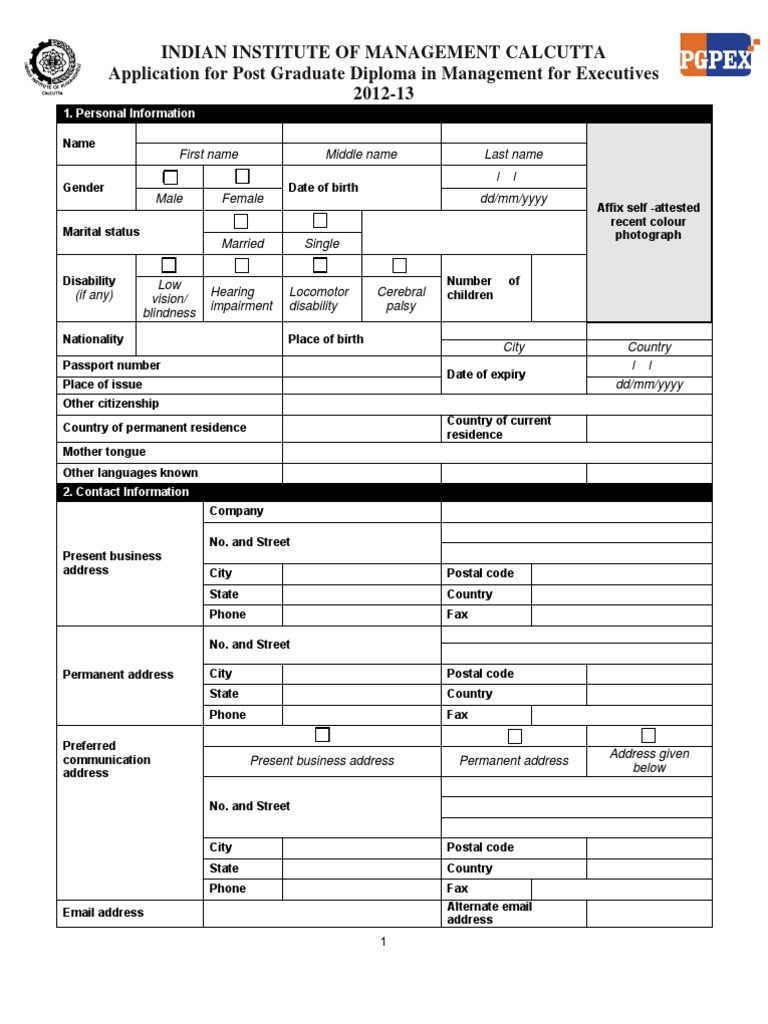 IIMC PGPEX Application Form 2012-13 | PDF | Graduate Management ...