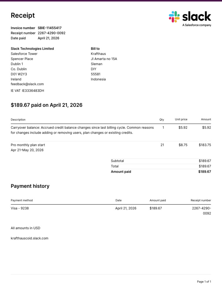 Slack Invoice SBIE-11455417 | PDF