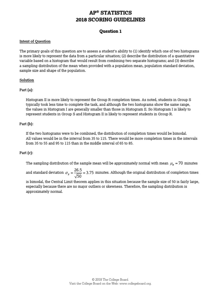 AP Statistics 2018 International Practice Exam Frq Scoring Guidelines ...