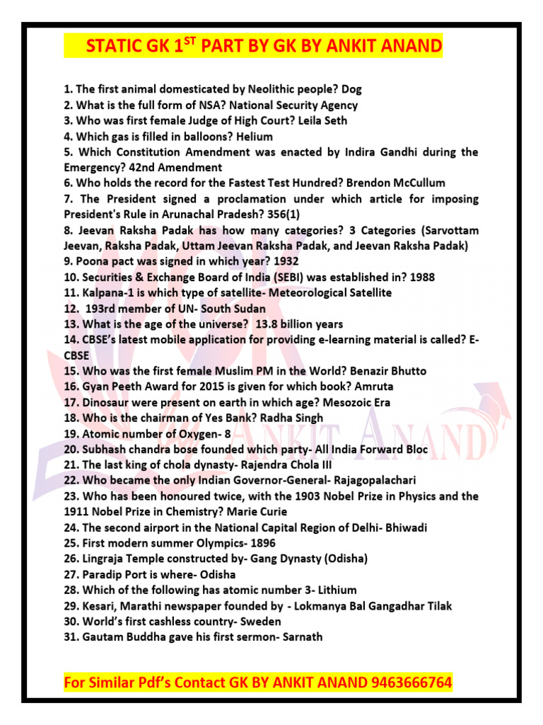 500 Static GK Pdfs | PDF