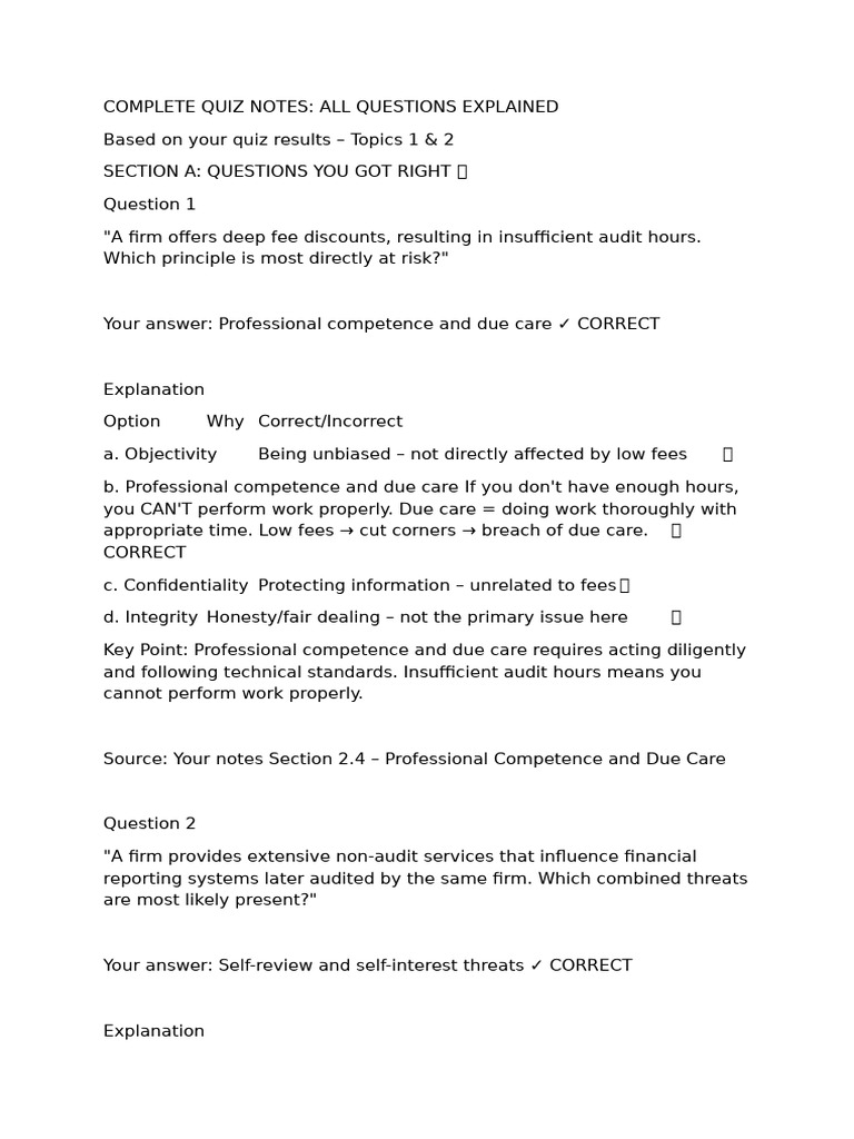 AUDITING 2A topic 1 and 2 QUIZ NOTES | PDF
