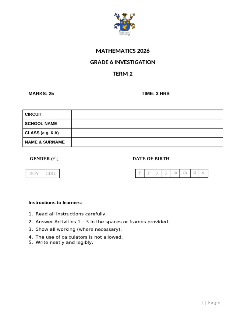 Mathematics 2026 g6 Term 2 | PDF