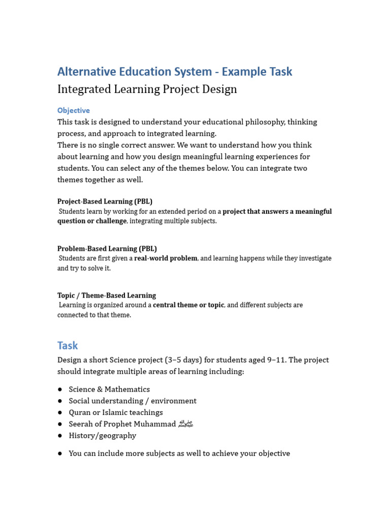 Alternative Education System - Example Task - 4-0-260309_194045 | PDF ...
