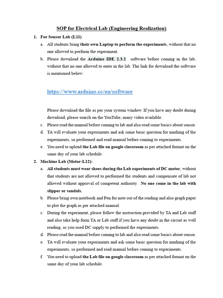 SOP for Electrical Lab | PDF