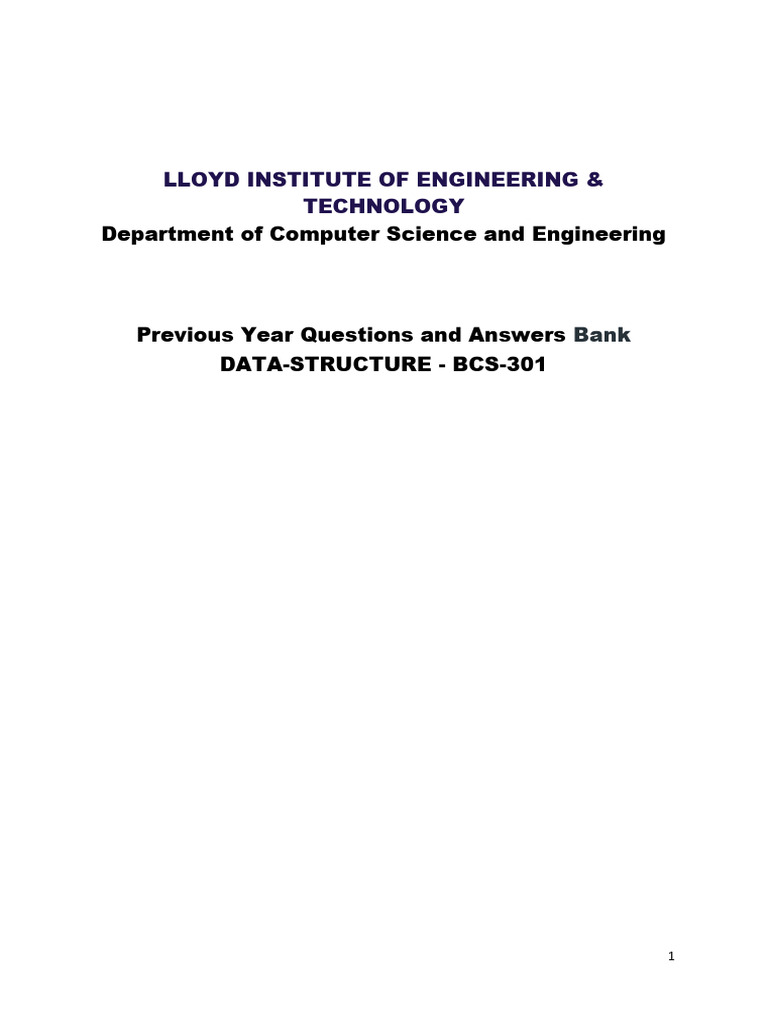 PYQ Data Structure BCS301 All Units (1) | PDF | Queue (Abstract Data ...