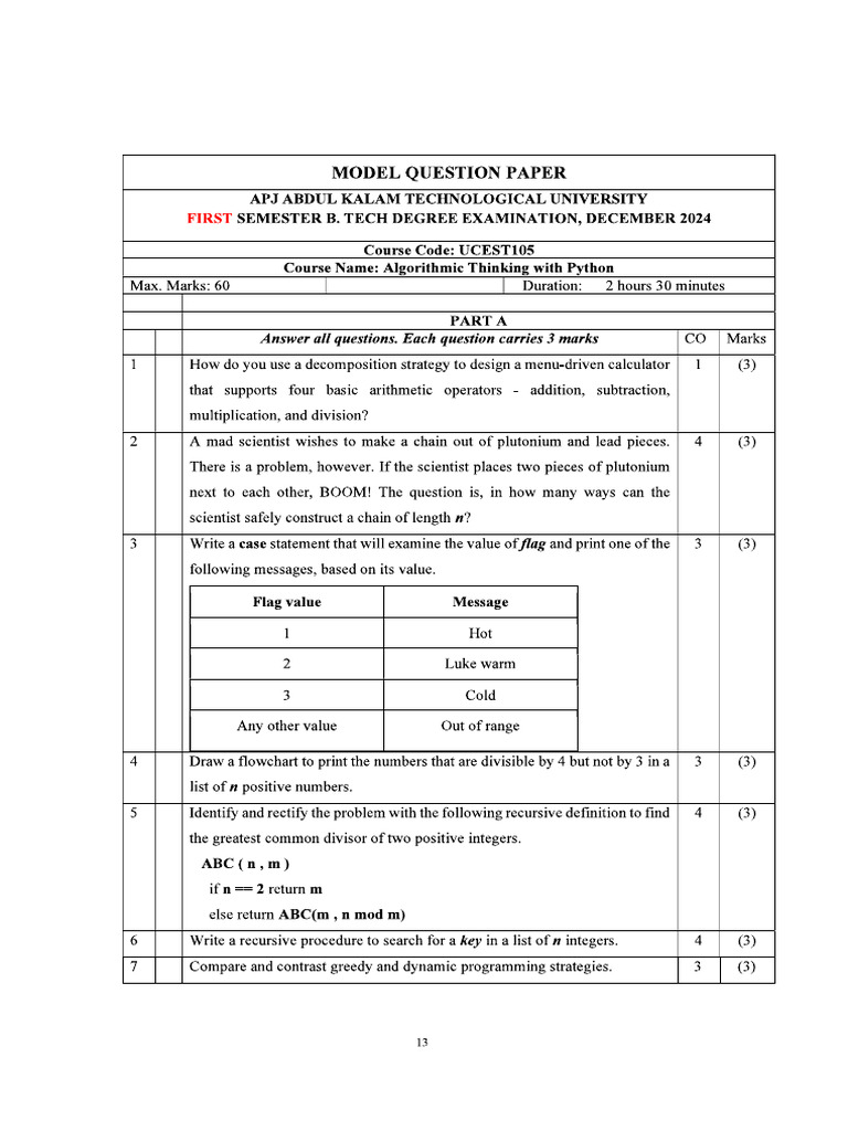 Model Question Paper | PDF