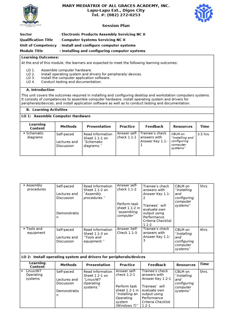 CSS NC II - Session Plan - UC-1 | PDF | Operating System | Peripheral