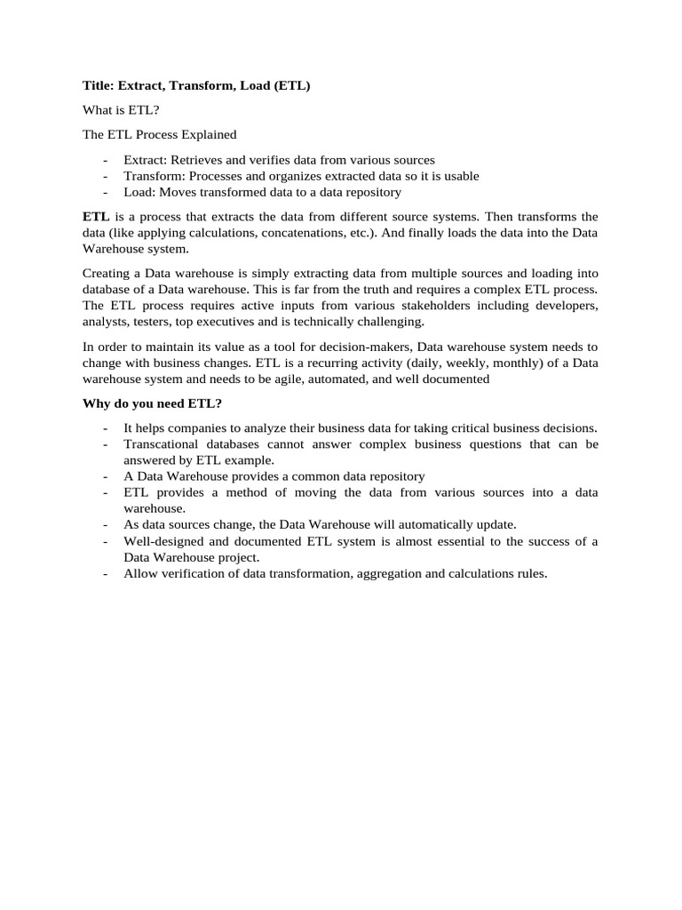 What is ETL Part 1 | PDF