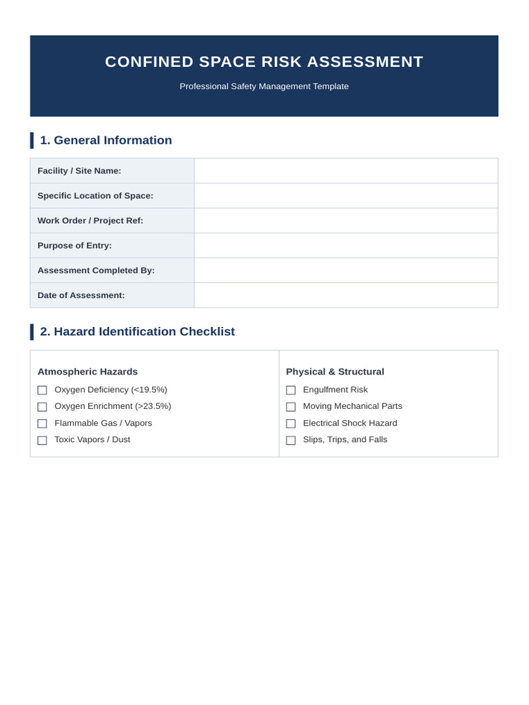 Confined Space Risk Assessment | PDF