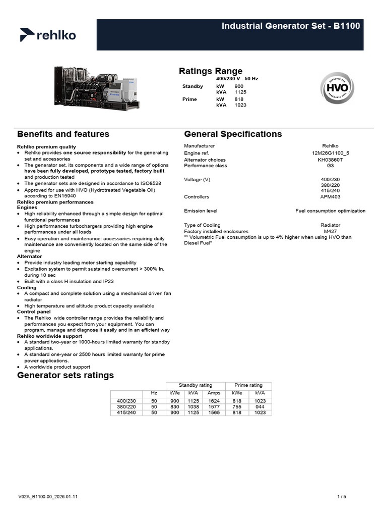 EN_GE_PPR_B1100-00_B1100 | PDF | Engines | Electric Generator
