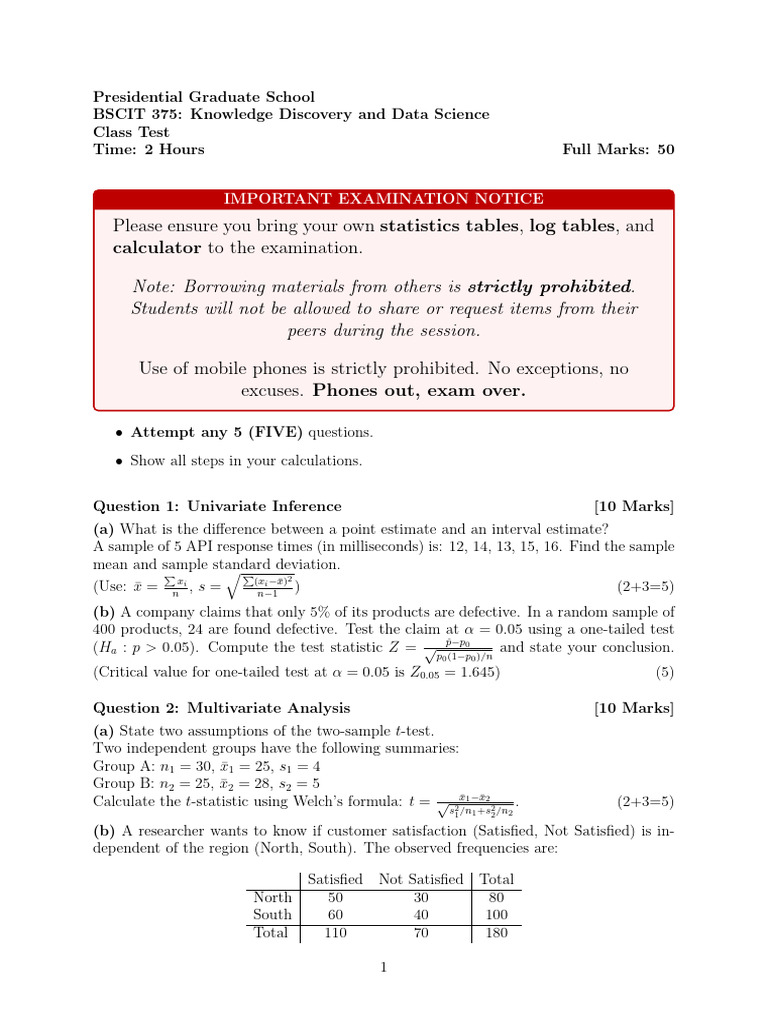 Sample Test Paper (1) | PDF | Statistical Analysis | Teaching Mathematics
