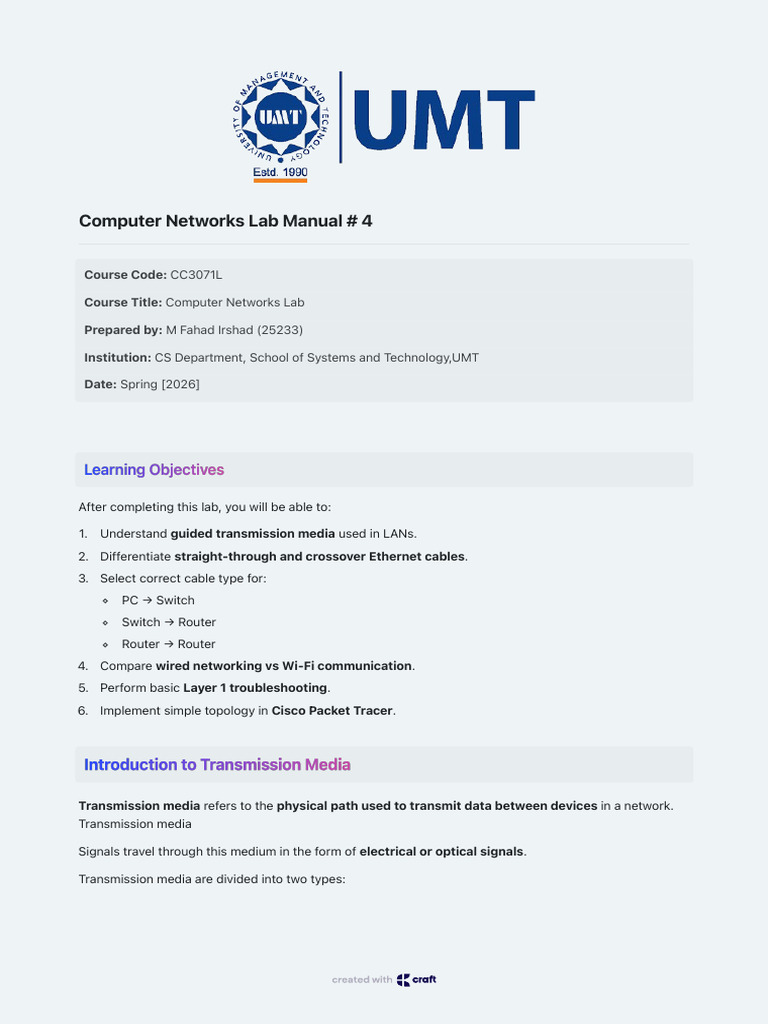 Computer Networks Lab Manual # 4 | PDF | Transmission Medium | Computer ...