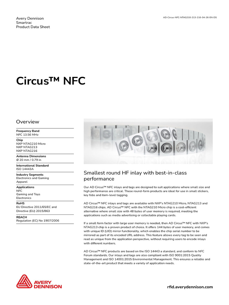 Datasheet Circus NFC NTAG213 | PDF | Electronics | Computing