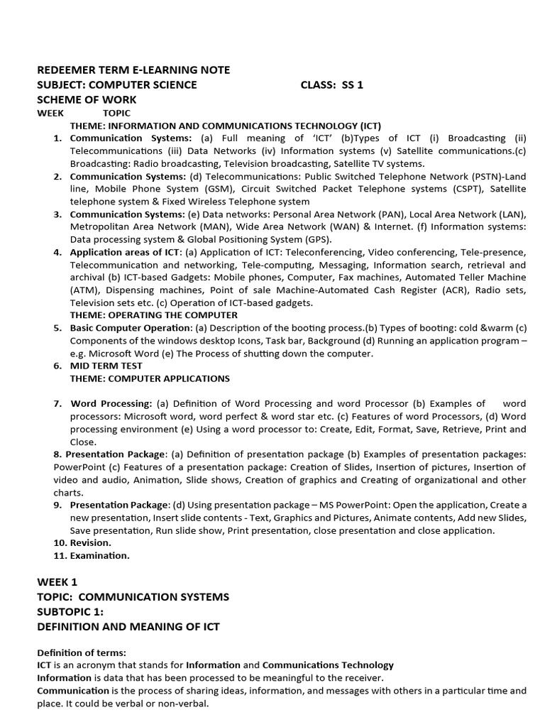 Ss1 Computer Redeemer Term E-notes | PDF | Telecommunications | Window ...