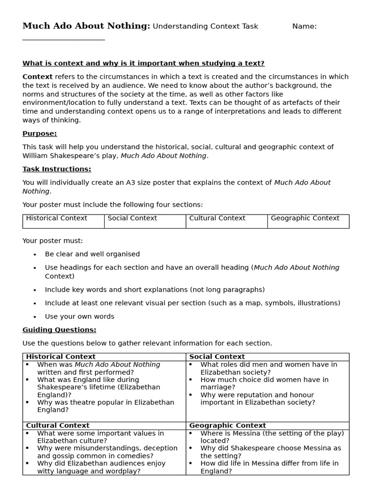 1. MAAN - Context Task | PDF | Much Ado About Nothing | Communication