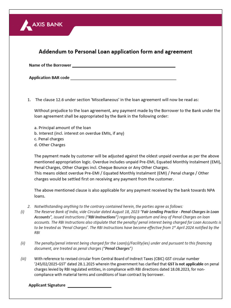 Addendum to Personal Loan Application Form-031225 (1) | PDF