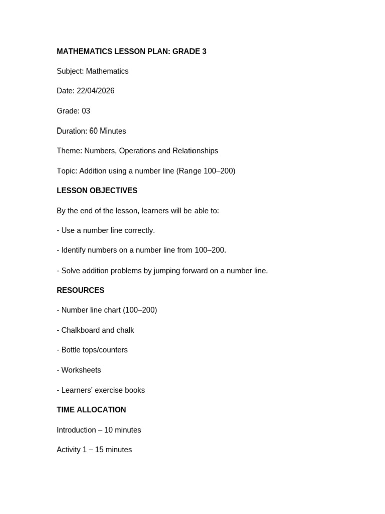 Math Lesson Plan Grade3 | PDF