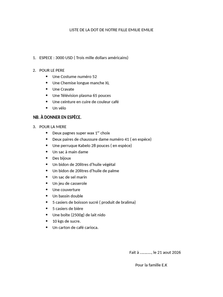 Liste de La Dot en Afrique RDC | PDF