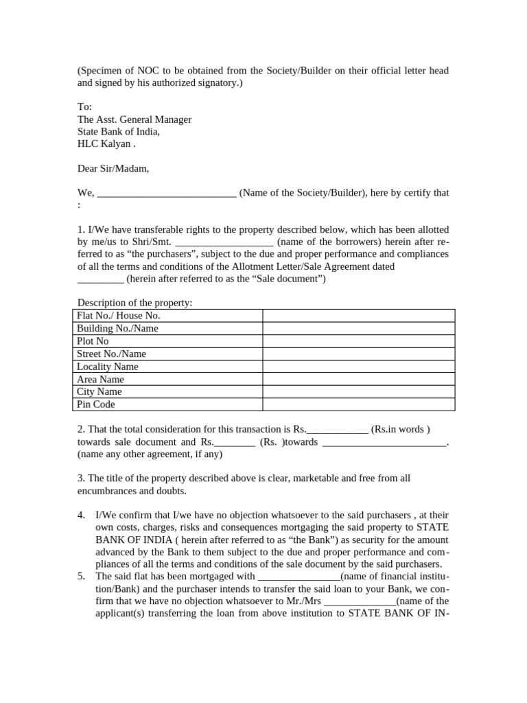 Takeover Noc Format | PDF | Mortgages | Banks