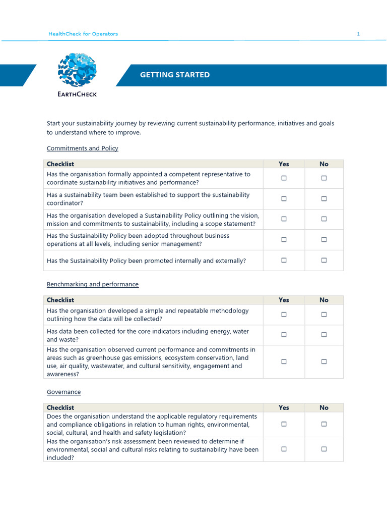Health Check Condensed Checklist | PDF | Sustainability | Regulatory ...