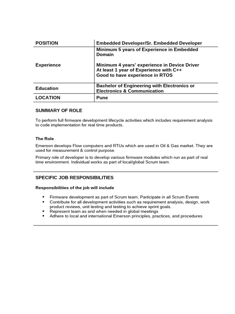 Revised JD - Embedded Developer | PDF | Embedded System | Electronics