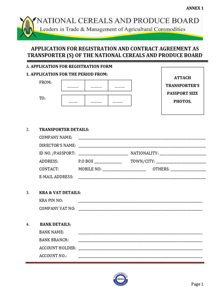 Transport Application and Agreement Form | PDF | Identity Document ...