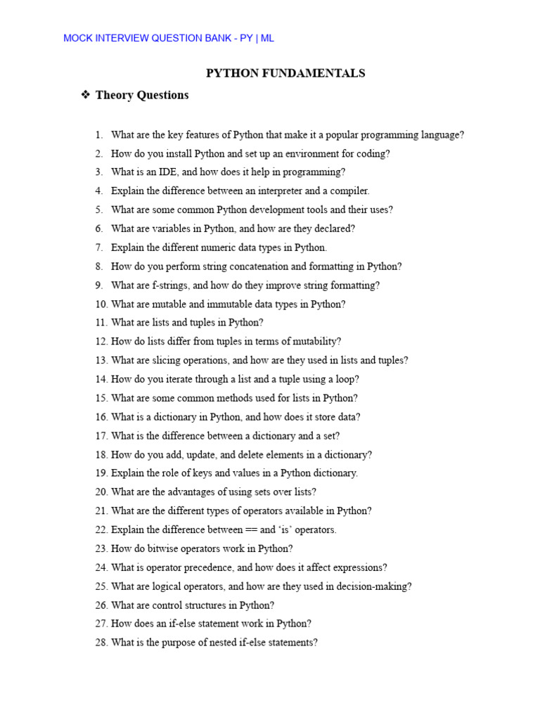 Mock Interview Question Bank - Python Fundamentals | PDF | Control Flow ...