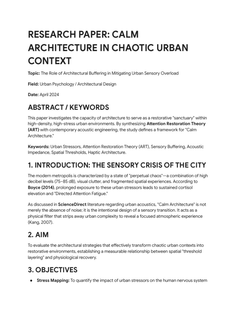 Research Paper Calm Architecture in Chaotic Urban Context (Complete) | PDF