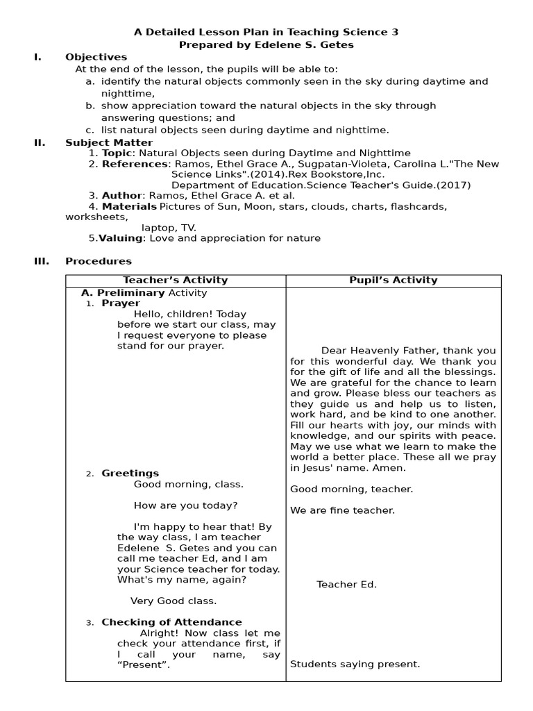 A Detailed Lesson Plan in Teaching Science 3 FINAL DEMO | PDF | Planets ...