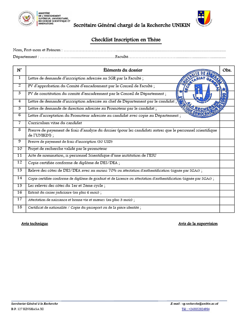 Checklist Inscription These 2026 | PDF