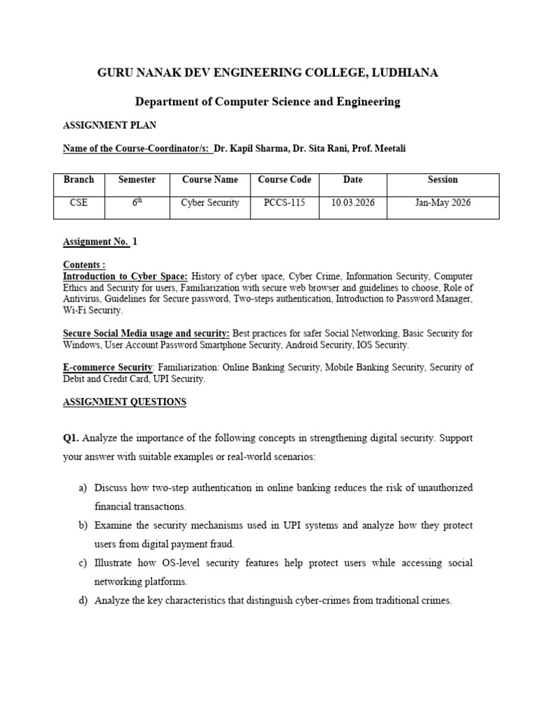 Assignment No. 1 Cyber Security Jan-May 2026 | PDF