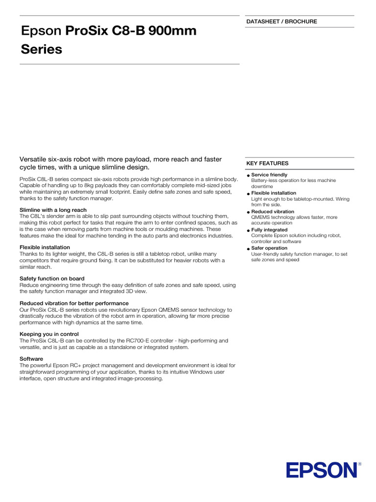 epson-prosix-c8-b-900mm-series-datasheet | PDF | Robot | Robotics
